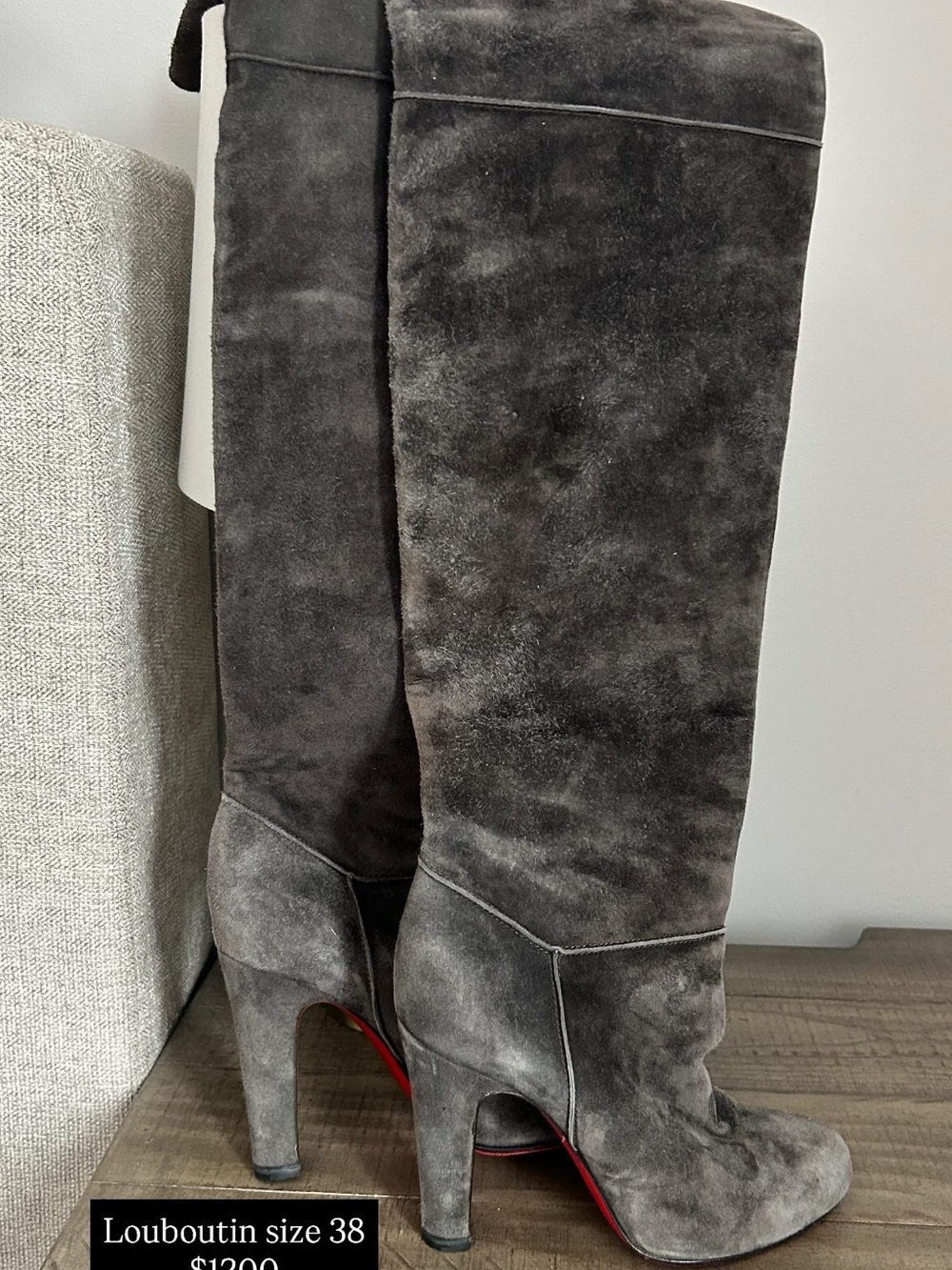 Christian Louboutin Gray Suede Over-the-Knee Heeled Boots